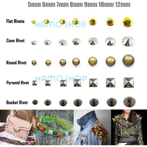 100pcs All Size Style Rivets Spike Studs Spots Nailhead Punk Rock DIY Leather Craft For Clothing Bag Shoes Parts Decoration