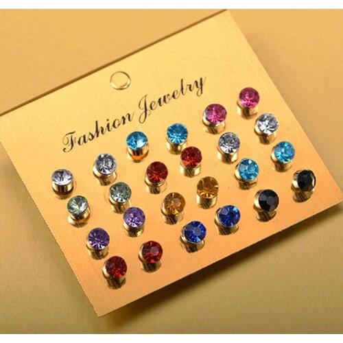 12 Pairs/Set Colorful Luxury Austrian Crystal Earrings Piercing Gold Color Fashion Stud Earrings For Girls Gift Bijoux Jewelry