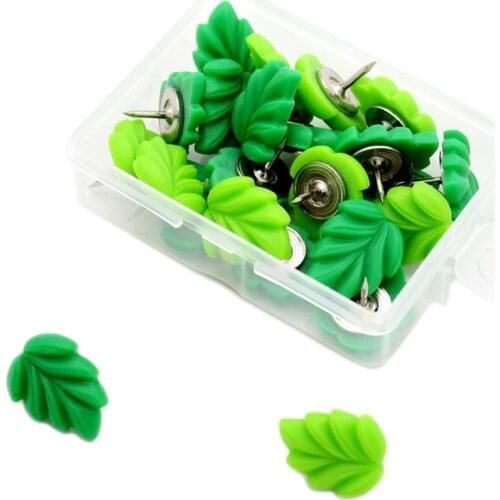 20pcs/box Green Leaf Map Thumbtacks Wood Push Pins Diy Thumb Tacks For Photos Cork Board School Office Supplies