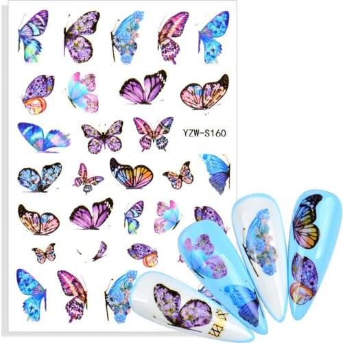 3D Nail Sticker Decals Self-adhesive Stickers for Nails Gradient Blue Butterfly Flower Stickers for Manicure Nail Art Decoration