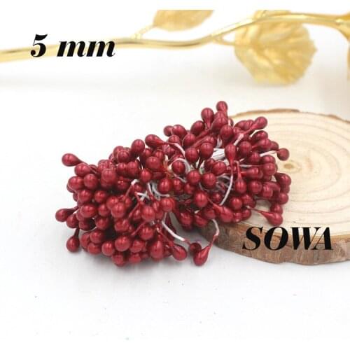 450pcs/Lot Size 5mm Dark Red Color Double Heads Pearl Flower Stamen For Wedding Decoration And DIY Pistil Stamen