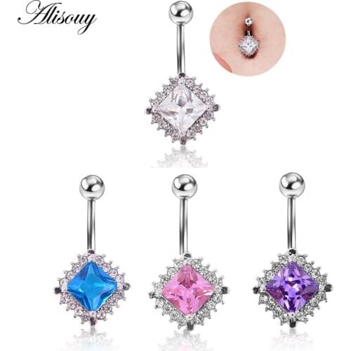 Alisouy 1pc Women Belly Button Rings Square CZ Crystal Belly navel piercing body jewelry Sexy Navel Piercing Ombligo Nombril
