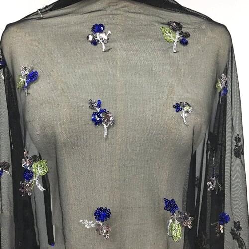 GLace 1Y/Lot 4colourMesh Lace Small Sequin Embroidery Flower Fabric Clothing Skirt Dress Soft Diy Cloth Yarnt TX921