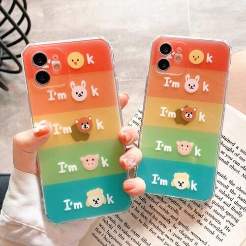 Funda de teléfono para iPhone, carcasa de TPU suave y colorida con dibujos animados de animales para iPhone 12 11 Pro X XR XS Ma