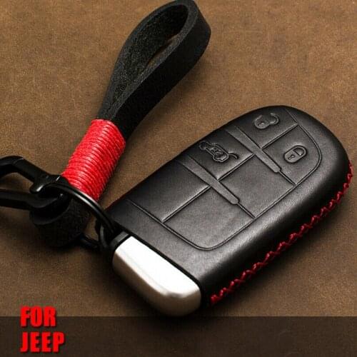 For Dodge Journey Charger for Jeep Renegade Grand Cherokee for Chrysler Genuine Leather Car Key Cover Case Key Holder Protector