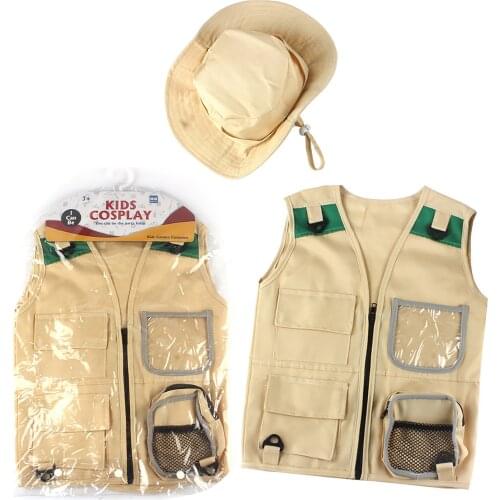 Outdoor Adventure Kit for Kids Cargo Vest Hat Set ExplorerCostume Cosplay
