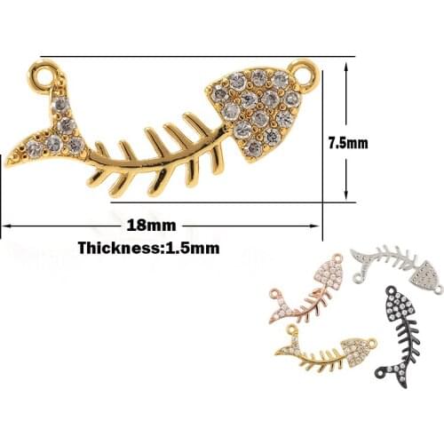 Double Hole Fish Pendant Brass Zircon Fish Bone Charm DIY Jewelry Bracelet Earrings Making Accessories