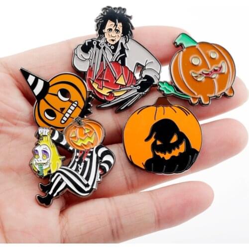 Halloween Pumpkin Enamel Pin Movie Beetlejuice Brooches for Women Shirt Clothes Bag Pins Badge Figure Brooches for Ladies