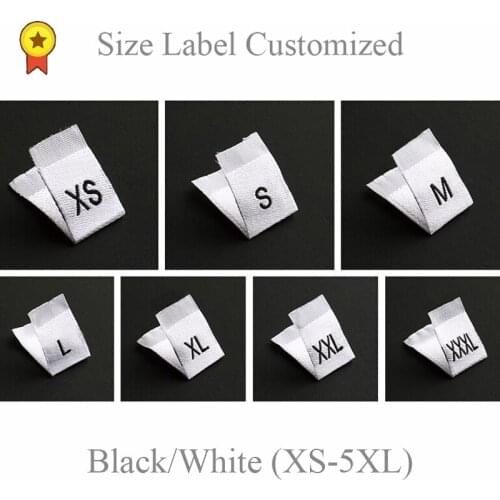 Garment Fold size label 100pcs/lot, clothing size labels XS S M L XL XXL 3XL white background black size labels tags,100pcs