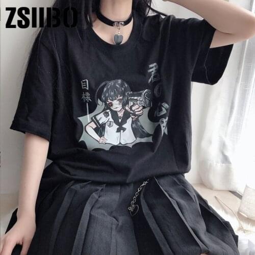Футболка Harajuku Anime Print Black Crop Women T-shirts Goth Streetwear Short Sleeve Top Tee Female Kawaii y2k mujer gothic kpop