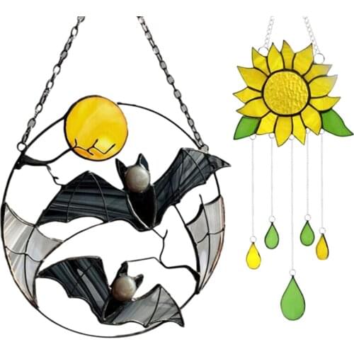 Halloween Witch On Moon Decor Stained Suncatchers Window Hangings Outdoor Wall Art Home Decoration