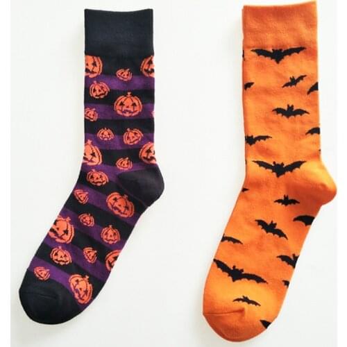 Women Men Anime Cartoon Bats Pumpkin Knee-High Sock Halloween Cotton Crew Sox Spring Autumn Casual Sports Socks