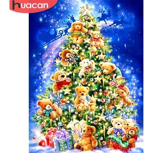 HUACAN Christmas Diamond Painting Full Square DIY Tree Diamond Mosaic Cartoon Picture Of Rhinestone Decor Home
