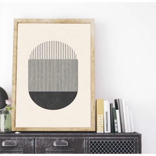 Mid Century Woodblock Print A Play With Geometric Forms and Lines Poster Canvas Painting Wall Art Picture Living Room Home Decor