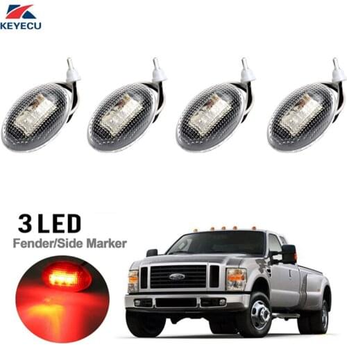 KEYECU 4Pieces 12V 3Led Front Fender Bed Side Marker Clearance Led Lights for 1999-2010 Ford Super Duty F250 F350 F450 F550