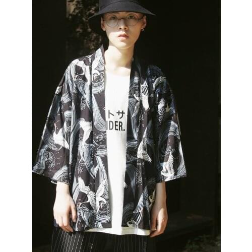 Kimono Men Japanese Kimono Traditional male kimono cardigan men harajuku streetwear samurai costume yukata male haori obi FF001