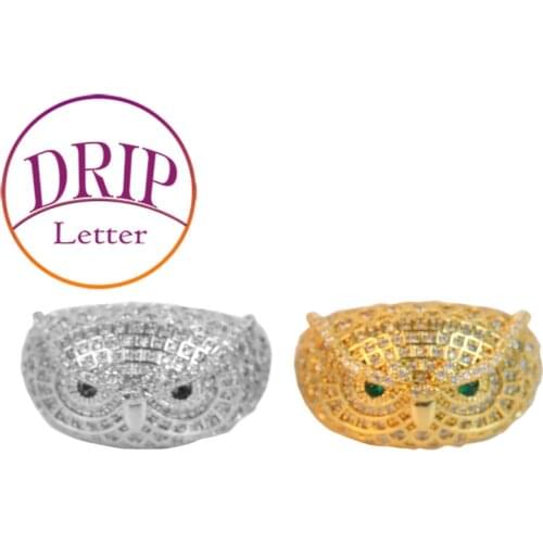 Owl Ring Real Gold Plated Cubic Zircon Men’s Hip Hop Brass Jewelry