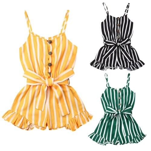 Toddler Kids Baby Girls Summer Strap Romper Jumpsuit Short Pants Outfits Pockets Set