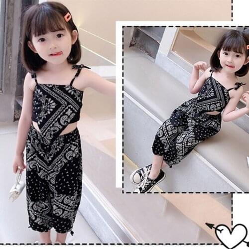 Summer Girls Clothing Sets Fashion Tank Top + Pants Vintage Print 2 Pieces Outfits Streetwear Hip Hop Teen Performance Suits