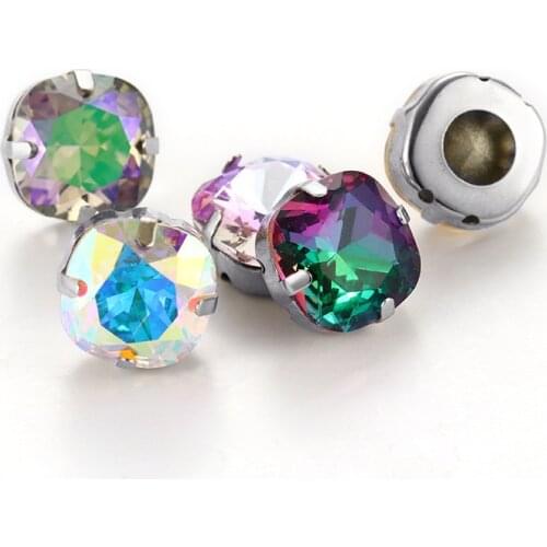 Astrobox Fat Square Claw Stone Sew On Arts Crafts Silver Base Decorative Rhinestones Glass Crystal Stones DIY Clothing Beads