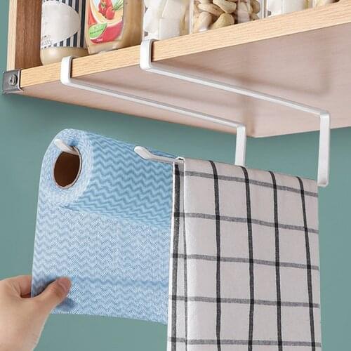 Kitchen Tissue Holder Hanging Toilet Roll Paper Holder Towel Rack Kitchen Bathroom Cabinet Door Iron Metal Hook Holder Organizer