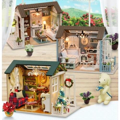 Forest Happy Holiday Times Doll House Miniature DIY Model Building Dollhouse With Furnitures Wooden Handmade Toys Birthday Gift
