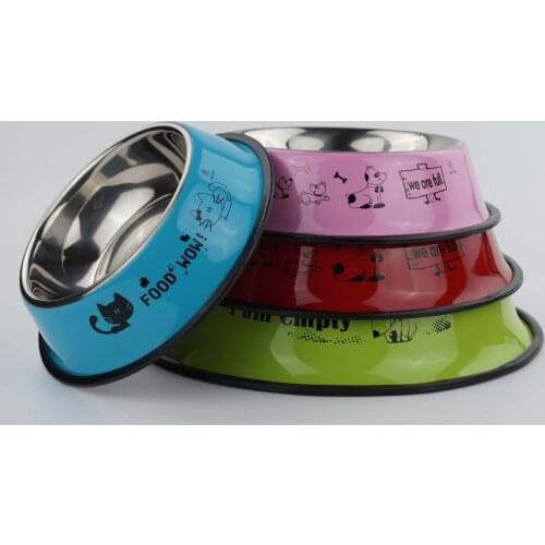 Pet Bowl Non-slip Spray Paint Printing Cat Dog Water and Food Bowl Feeder Pet Supplies Stainless Steel Universal Qianyi