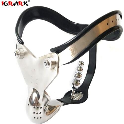 IGRARK Male Chastity Belt Panty With Anal Beads Plug Stainless Steel Silicone Chasity Device Cock Cage BDSM cbt Sex Toys For Men