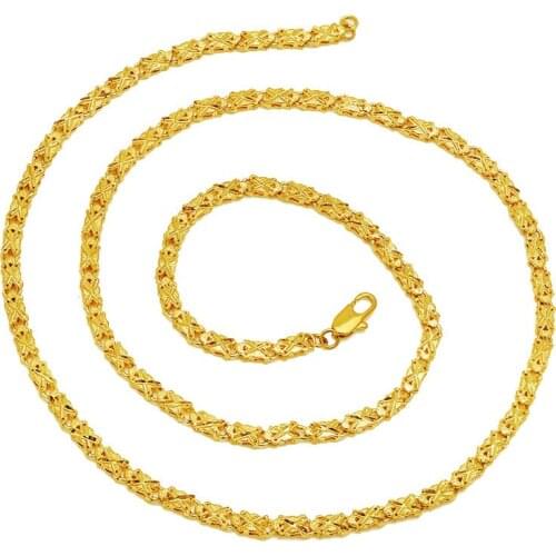 MxGxFam ( 62 cm x 4 mm ) Embroidery Flowers Necklaces for Women 24 k Pure Gold Color Wedding Jewelry Lead and Nickel Free