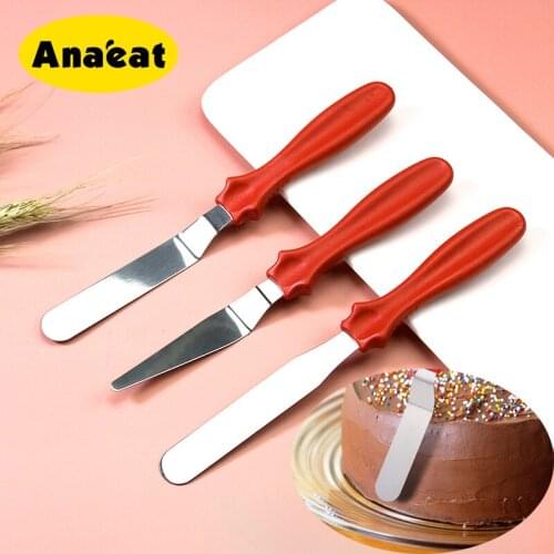 ANAEAT 3 Pieces Set of DIY Cake Decoration Scraper Spatula Scraper Pastry Baking Spatula Stainless Steel Spatula
