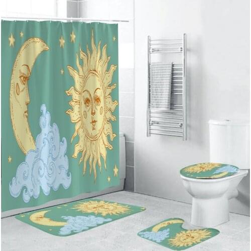 Moon sun-God pattern Shower Curtains Set Bath Mat Set Toilet Cover Bathroom Accessories Bathroom Rug Set