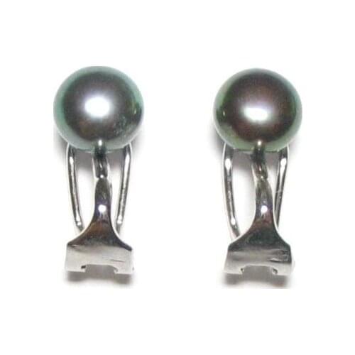 New Favorite Pearl Store Genuine 7-8mm Black Real Freshwater Pearl 925 Silver Clip On Earrings Party Perfect Lady Gift