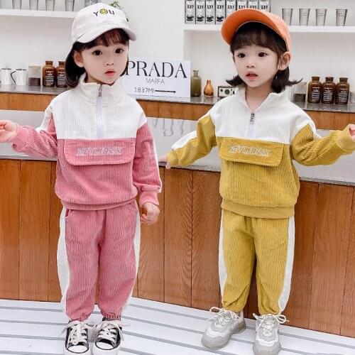Baby Girls Clothes Autumn Casual Sportswear Sets Corduroy Sweatshirt Pants Suit Little Girl Tracksuit 1 2 3 4 5 6 7 Kids Outfits