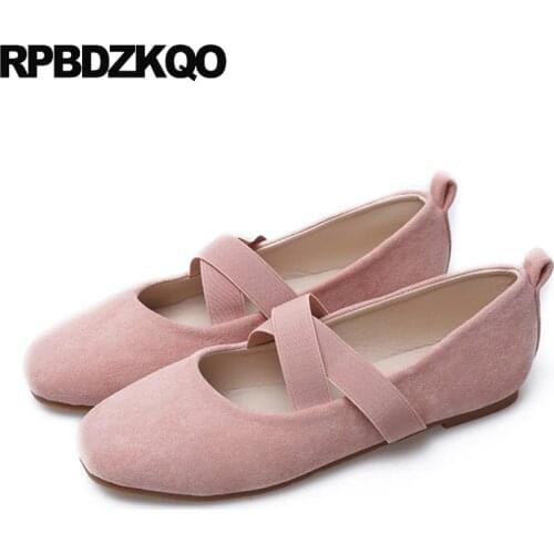 Flats Soft Ballet Women Ballerina Elastic Designer Square Toe Plus Size Japanese School Suede Shoes Pink 11 10 Large Cross Strap