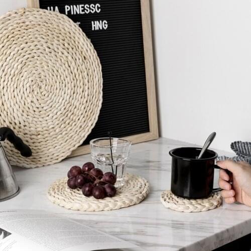 Coaster Grass Woven Corn Straw Woven Handmade Round Rattan Placemats Dining Table Natural Cup Husk Mats Heat Kitchen Accessories