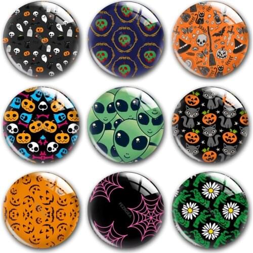 Handmade Cat skull Halloween party pumpkin Round photo glass cabochons demo flat back DIY jewlery Making findings accessory