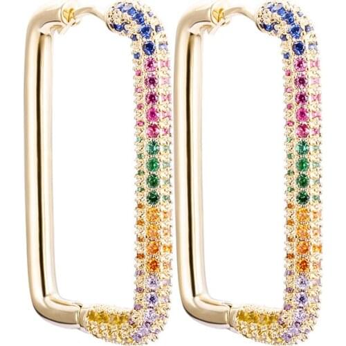 1 Pair Hoop Earrings for Women Gold Silver Color Geometric Rectangle Earrings Rainbow CZ Jewelry Boucle Oreille Femme 2021