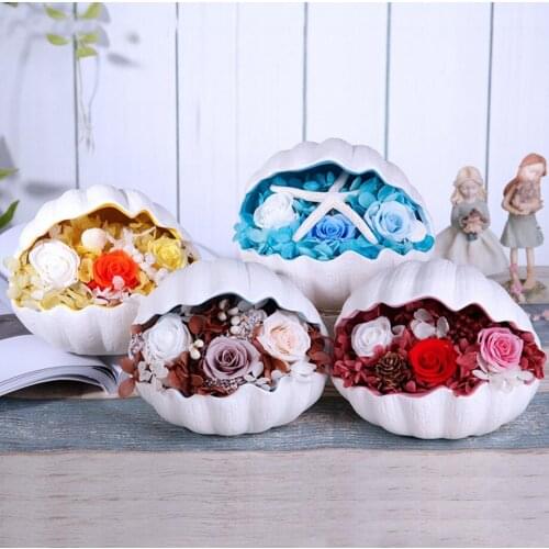 Mixed Preserved Fresh Flowers with Shell Box For Wedding Party Birthday Valentines Day Gift Favors DIY Bouquet Material