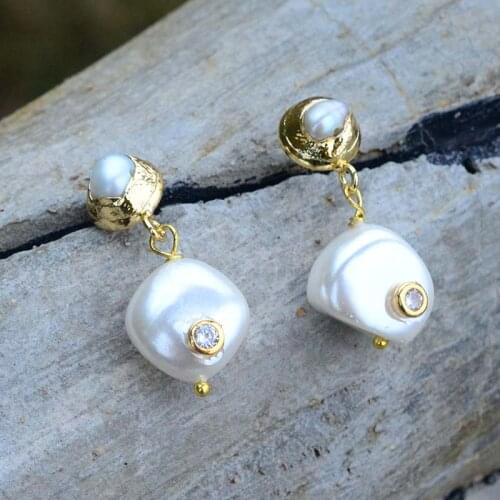 Stylish DIY Natural Stone Pearl Pendant Earrings For Womens Gift Jewelry Bohemian earrings