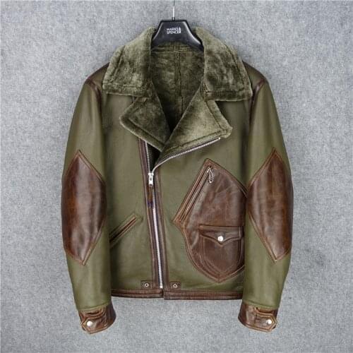 XW Big US Size Super Quality Warm Genuine Sheep Fur Leather Mens Winter Shearling Fur Jacket
