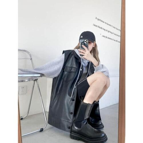 Women leather vest dark functional style female student Korean version loose autumn new Harajuku sleeveless waistcoat tide
