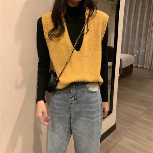 Women Sweater Vest Autumn Loose V-neck Sleeveless Sweater Outer Wear Knitted Vest Women
