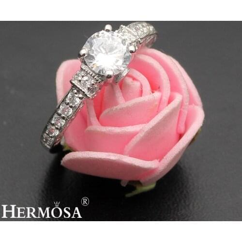 Hermosa Amazing Grace Womens Wedding Rings White Zircon Engagement Jewelry Bridal Ring Size 7# 8