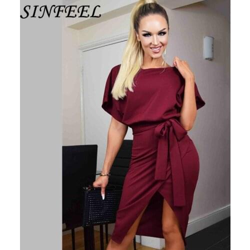 2019 Summer Women Dress Solid Casual Sexy Split Dress Short Sleeve Tunic Bandage Bodycon Beach Party Dress Vestidos mujer