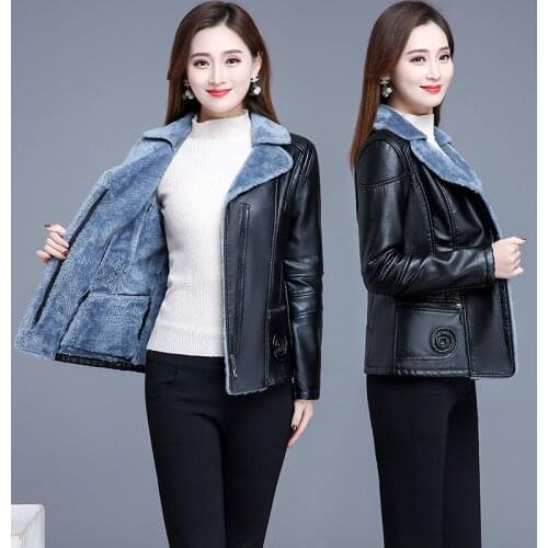 Women 2021 Winter Coats Thick Faux Leather Fur Plus Velvet Coat Female Fur Leather Jacket Aviator Jacket Casaco Feminino Y523