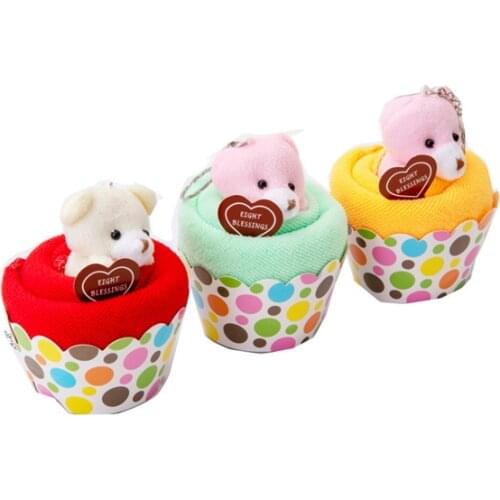 2sets Celebration Cake Modelling Towel with Bear toy Baby Face Towel Creative Wedding Christmas Party Gifts Soft bath towel