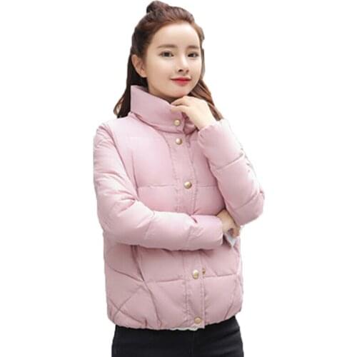 2020 New Womens Down Cotton Coat Jacket Winter Fashion Cotton Coat Female Short Round Neck Down Keep Warm Jacket Outerwear A186