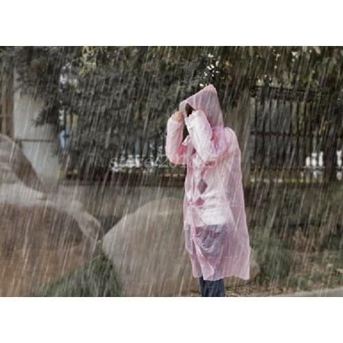 24Pcs/Pack Disposable Raincoat Waterproof Rainwear P.E Light Poncho Transparent With Cap For Adult Pocket Tool Pink Raining wear