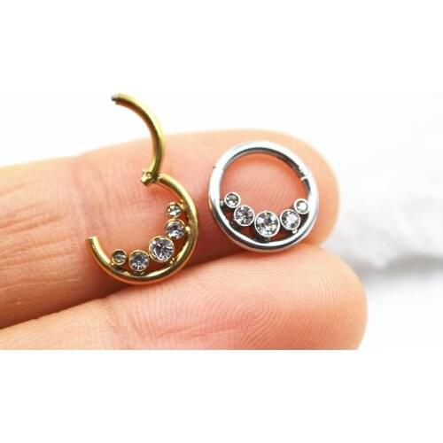 50pcs/Lot 316L Surgical Steel Gems Seamless Hinged Segment Ring 16Gx8mm Clicker Ear Cartilage Nose Hoop Septum Gems NEW