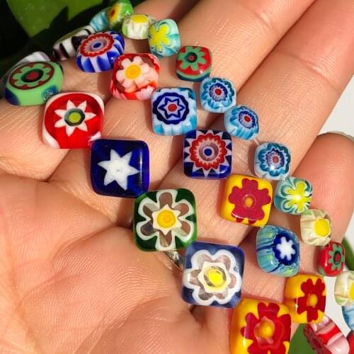 6 8 10mm Stripe Flowers Lampwork Beads For Jewelry Making Diy Bracelet Findings rhombus Loose Spacer Glass Beads Wholesale